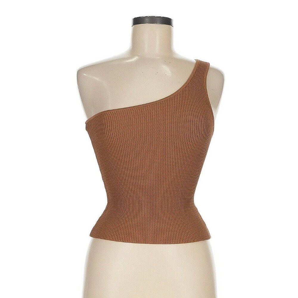 *NWOT Aritzia Babaton One Shoulder Sculpt Knit top Size M in tan brown